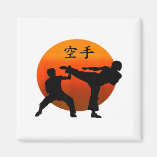Two Karate Fighters With Rising Sun And Karate Wor Magnet
