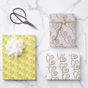 Two Khaki Coloured Linked Hearts Pattern  Wrapping Paper Sheet