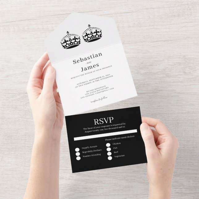 Two Kings Make A Pair Gay Wedding All In One Invitation (Tearaway)