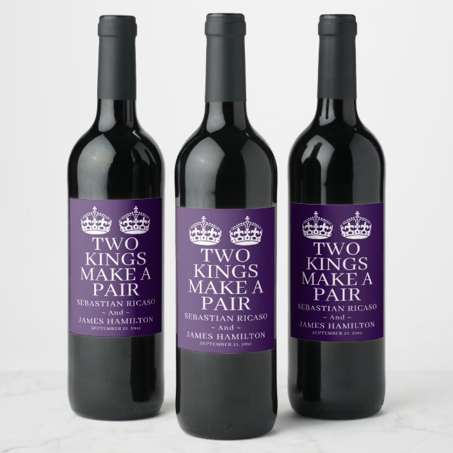 Two Kings Make A Pair Gay Wedding Wine Label (Bottles)