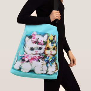 two kittens and lots of flowers crossbody bag
