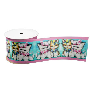 two kittens and lots of flowers satin ribbon