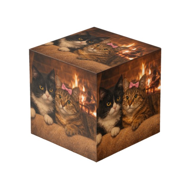 Two Kittens in a Cardboard Box Custom Photo Cube (Front Angled)