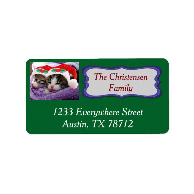 Two Kittens in Santa Hats Merry Christmas  Labels (Front)