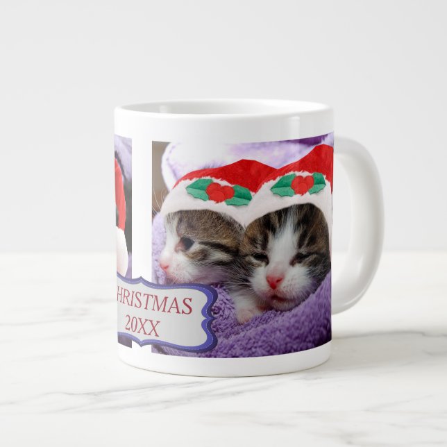 Two Kittens Santa Hats Merry Christmas Giant Coffe Large Coffee Mug (Front Right)