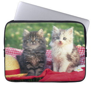 Two Kittens Sitting On A Red-Coloured Blanket Laptop Sleeve