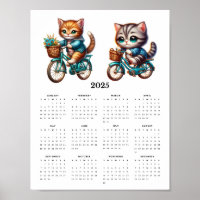 Two Kitty Cats Riding Bicycles 2025 Wall Calendar