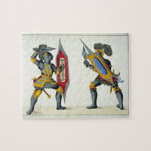 Two knights fighting, plate from 'A History of the Jigsaw Puzzle
