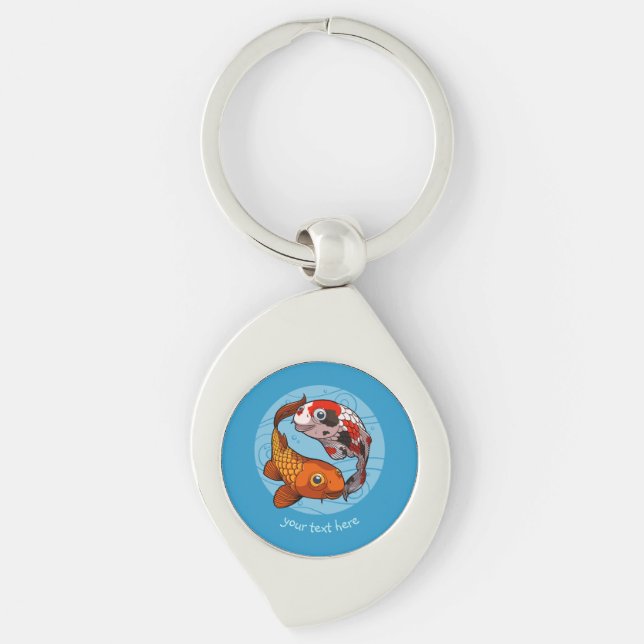 Two Koi Carp Fish Friends Swimming Cartoon Key Ring (Front)