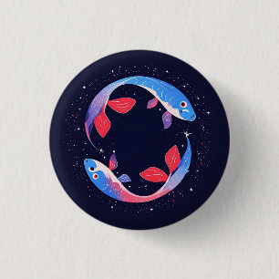 Two Koi Fish Swimming Under Starry Night Sky 3 Cm Round Badge