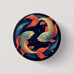 Two Koi Fish Swimming Under Starry Night Sky 3 Cm Round Badge