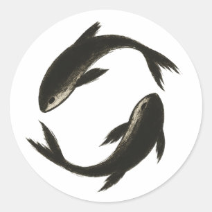 Two Koi – Ink Brush Fish on  Classic Round Sticker