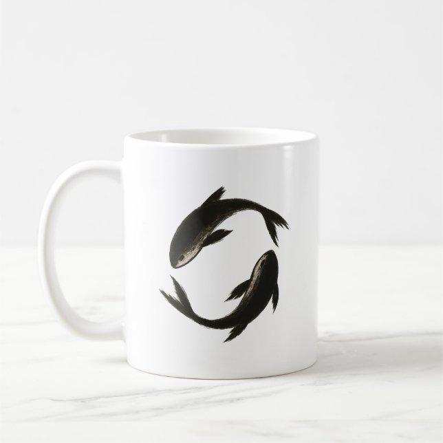 Two Koi – Ink Brush Fish on  Coffee Mug (Left)