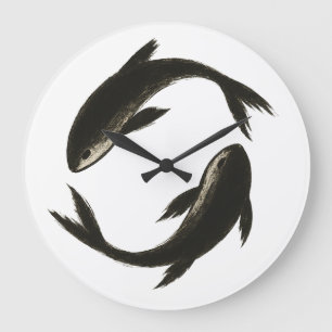 Two Koi – Ink Brush Fish on  Large Clock