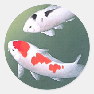 Two Koi, Japanese Woodblock Print Classic Round Sticker