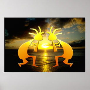 Two Kokopellis at Sunset Poster