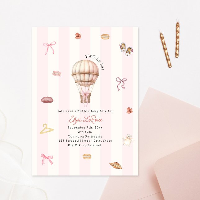 Two La La Paris French Pink 2nd Birthday Invitation (Creator Uploaded)