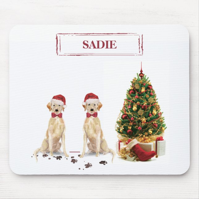 Two Labrador Retriever Funny Christmas Dog Mouse Pad (Front)
