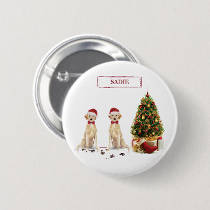 Two Labrador Retrievers Funny Christmas Dog 6 Cm Round Badge