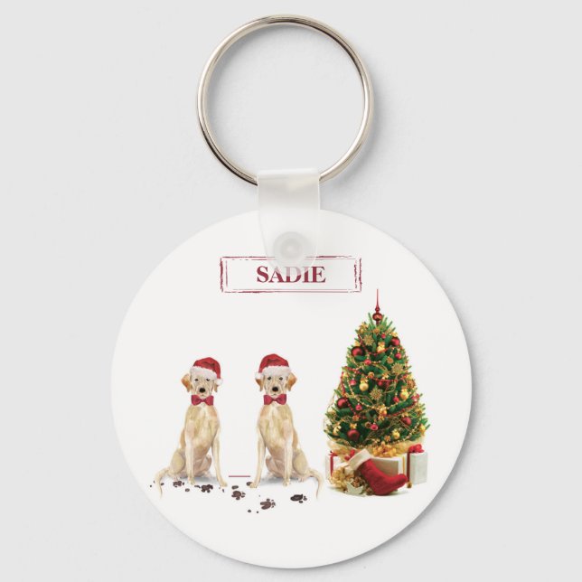 Two Labrador Retrievers Funny Christmas Dog Key Ring (Front)