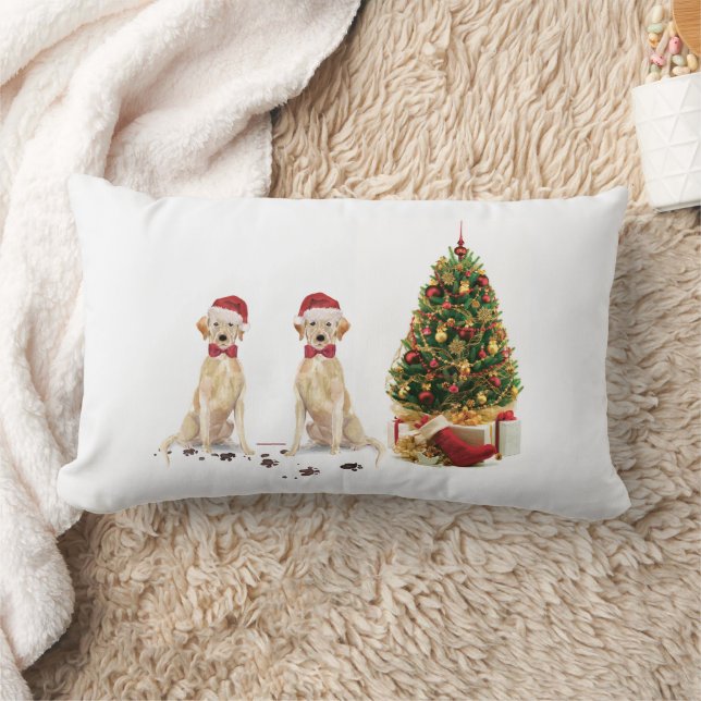 Two Labrador Retrievers Funny Christmas Dog Lumbar Cushion (Blanket)