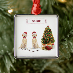 Two Labrador Retrievers Funny Christmas Dog Metal Ornament