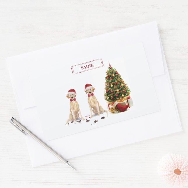 Two Labrador Retrievers Funny Christmas Dog Rectangular Sticker (Envelope)