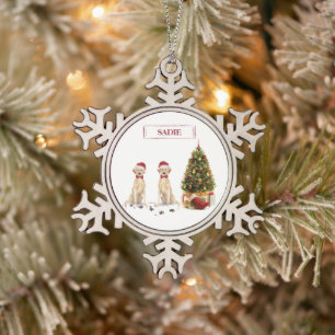 Two Labrador Retrievers Funny Christmas Dog Snowflake Pewter Christmas Ornament
