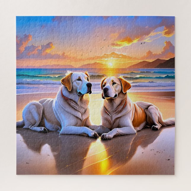 Two Labrador Retrievers on a beach Jigsaw Puzzle (Vertical)