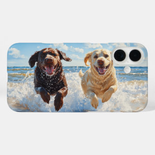 Two Labrador Retrievers on Beach iPhone 16 Plus Case