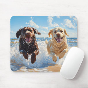 Two Labrador Retrievers on Beach Mouse Pad