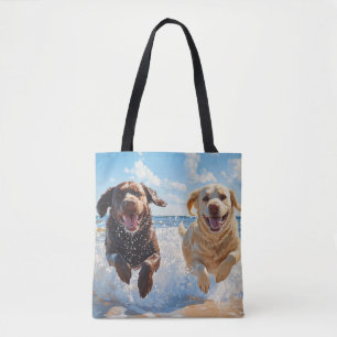 Two Labrador Retrievers on Beach Tote Bag