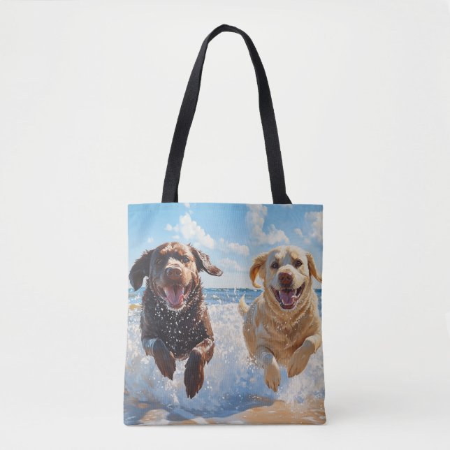 Two Labrador Retrievers on Beach Tote Bag (Front)