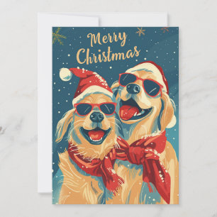 Two Labrador with sunglasses Merry Christmas  Holiday Card