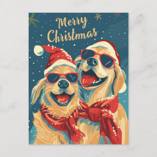 Two Labrador with sunglasses Merry Christmas Postcard