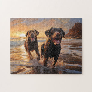 Two Labradors on the beach Jigsaw Puzzle