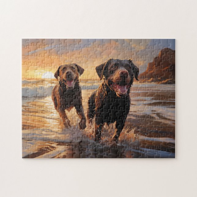Two Labradors on the beach  Jigsaw Puzzle (Horizontal)