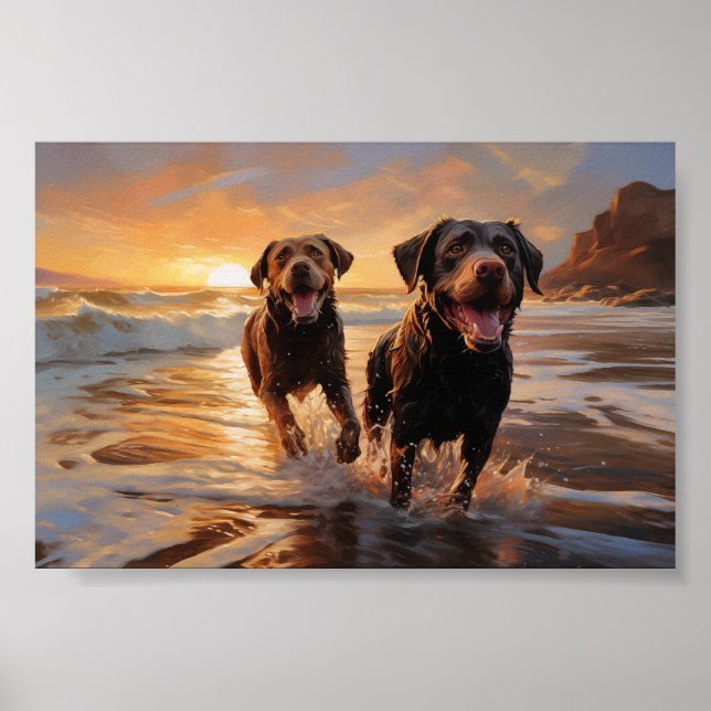 Two Labradors on the beach  Poster (Front)