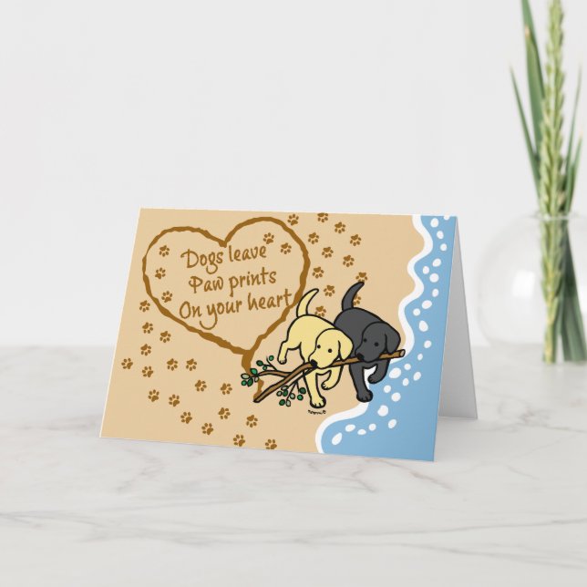 Two Labradors Paw Prints Sand Letter Card (Front)