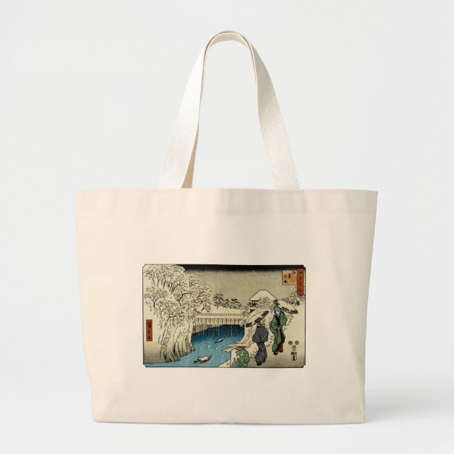 Two Ladies Conversing in the Snow Large Tote Bag (Front)