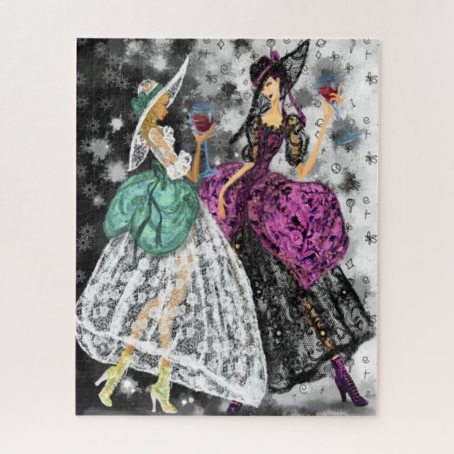 Two Ladies In Black and White Modern Lace Dresses  Jigsaw Puzzle (Vertical)