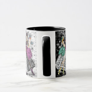 Two Ladies In Black and White Modern Lace Dresses Mug
