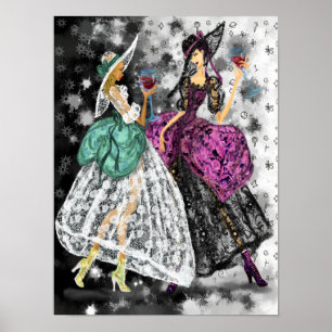 Two Ladies In Black and White Modern Lace Dresses  Poster