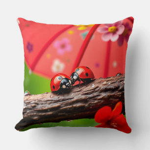 Two Ladybugs Resting on a Twig Cushion