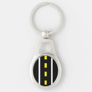 Two Lane Road Oval Keychain (Black, White & Yellow
