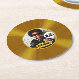 Two Legit 2 Quit 2nd Birthday Gold Record Photo Round Paper Coaster