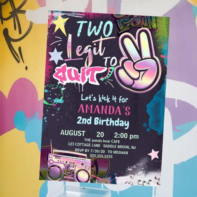 Two Legit To Quit 2nd Birthday 90s Hip Hop Party I Invitation (Creator Uploaded)