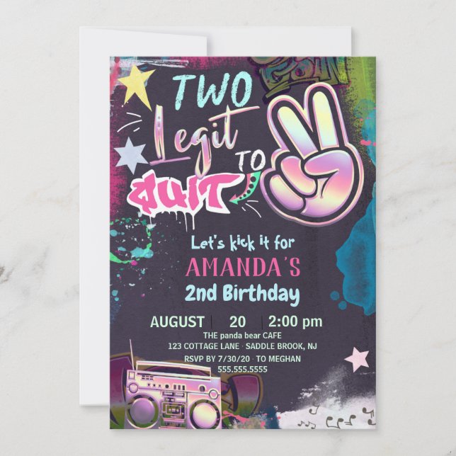 Two Legit To Quit 2nd Birthday 90s Hip Hop Party I Invitation (Front)