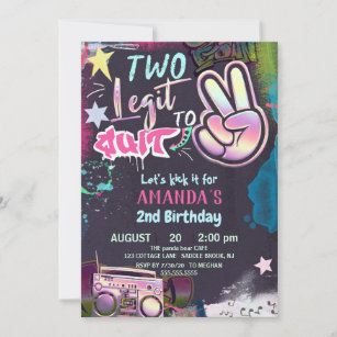 Two Legit To Quit 2nd Birthday 90s Hip Hop Party I Invitation