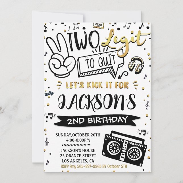 Two legit to quit 2nd Birthday invitation Hip Hop (Front)